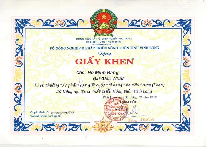 Hồ Minh Đăng – Đạt giải 1 cá nhân cuộc thi sáng tác biểu trưng (Logo) do tỉnh Vĩnh Long tổ chức