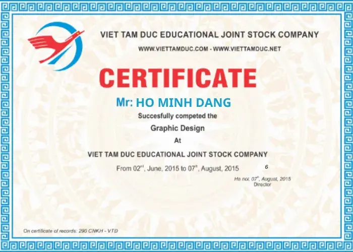 Hồ Minh Đăng – Hoàn thành khóa học Thiết Kế Đồ Họa tại trung tâm VITADU