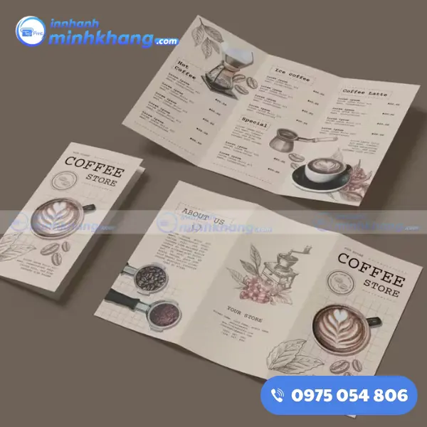 Mẫu brochure cà phê giấy couche in sắc nét