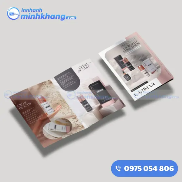 Mẫu brochure mỹ phẩm dạng tờ gấp 2 a4 ấn tượng