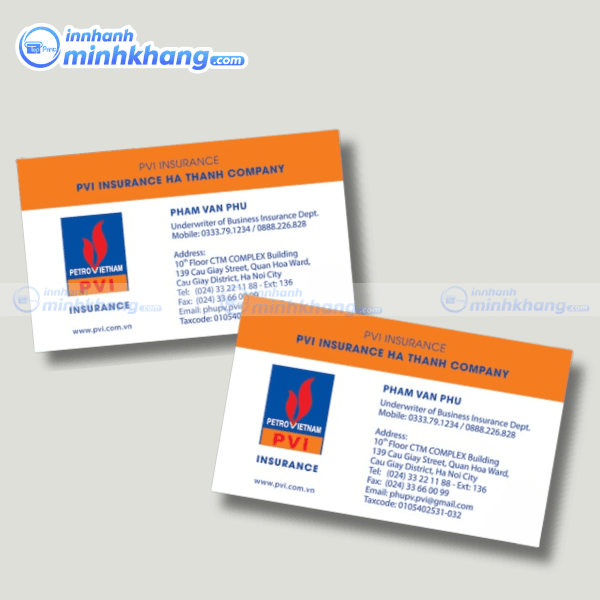 Mẫu name card bảo hiểm đẹp và ấn tượng - PVI Insurance Ha Thanh Company