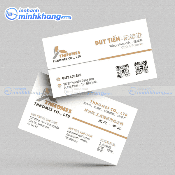 Mẫu card visit song ngữ tạo ấn tượng với đối tác - TNHOMES CO., LTD