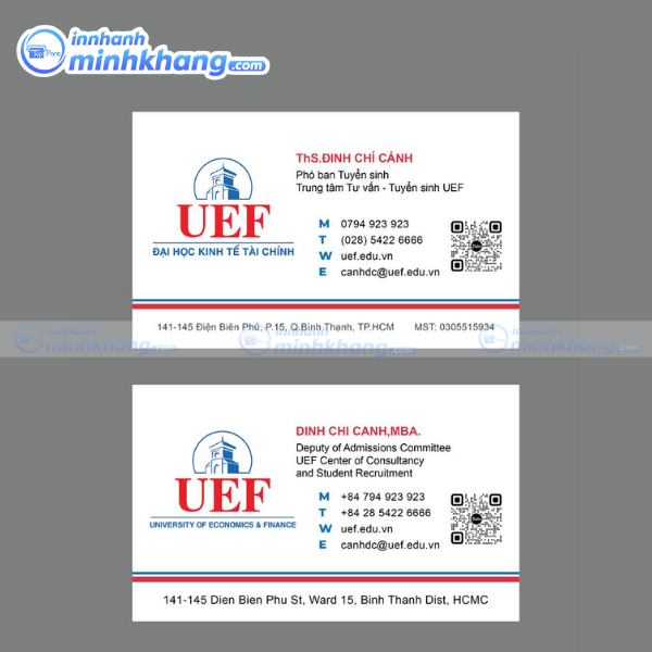 Mẫu card visit song ngữ bố cục cân đối thẩm mỹ - Trường UEF