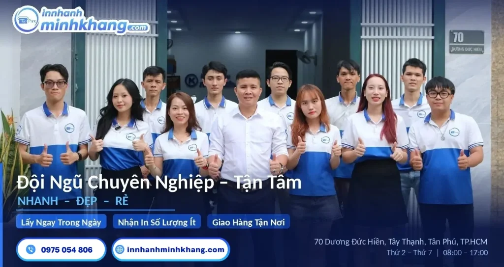 Văn phòng và đội ngũ thiết kế In Nhanh Minh Khang – địa chỉ in brochure uy tín tại TP.HCM