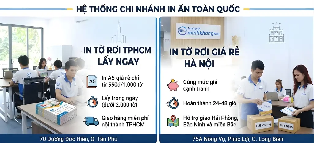 Hệ thống các chi nhánh dịch vụ in tờ rơi TPHCM & Hà Nội 