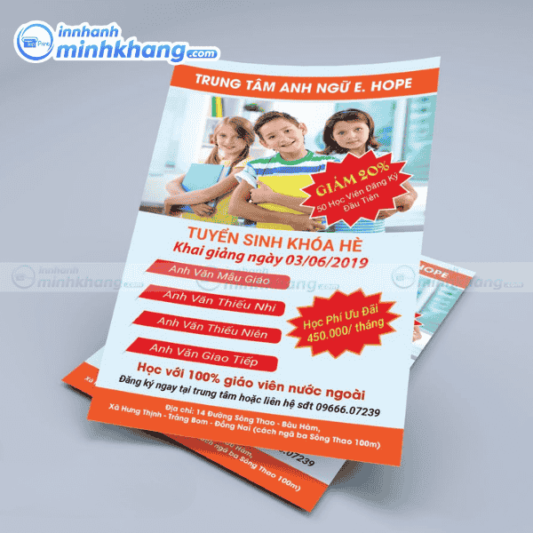 Mẫu tờ rơi tuyển sinh trung tâm ngoại ngữ đẹp và ấn tượng - E.Hope