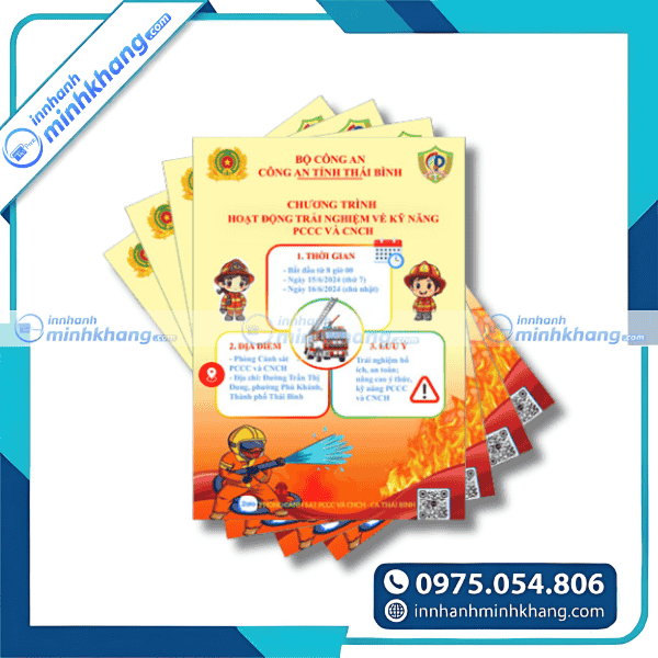 Mẫu in tờ rơi tuyên truyền pccc giấy couche 150gsm cán màng bóng