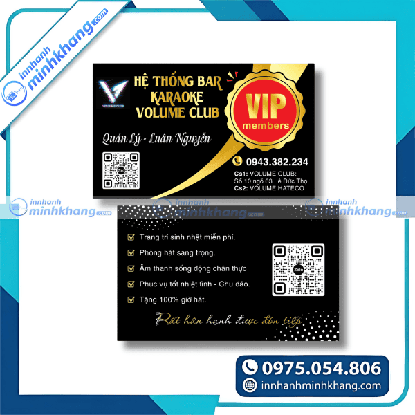 Mẫu card visit karaoke nền đen ánh kim sang trọng - Karaoke Volume Club