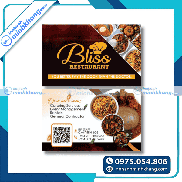 Mẫu card visit quán nhậu bình dân đơn giản tinh tế 