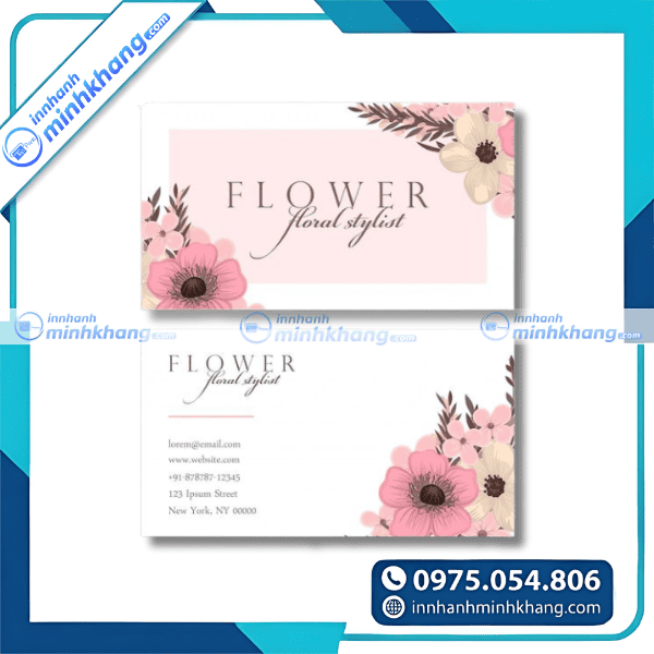 Mẫu card visit shop hoa nền trắng in hoa nhẹ nhàng