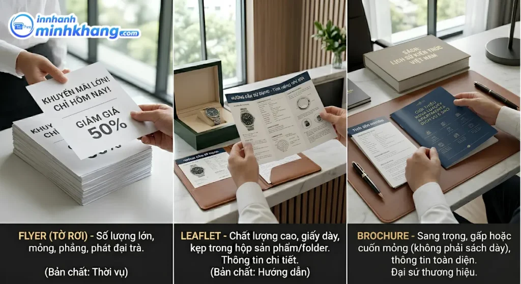 Phân biệt sự khác nhau giữa tờ rơi, leaflet và brochure