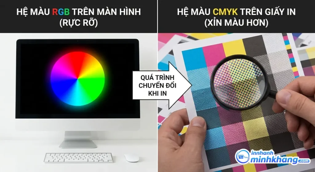 Hệ màu RGB trên máy và CMYK trên giấy