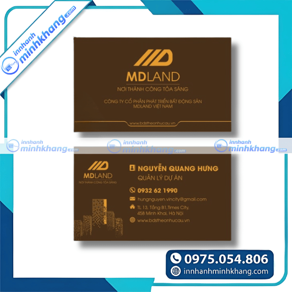 Mẫu name card bất động sản đẹp phong cách tối giản hiện đại MD Land