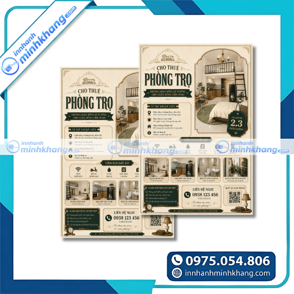 Mẫu tờ rơi phòng trọ cao cấp với hình ảnh thực tế sắc nét