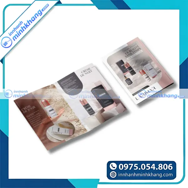 Mẫu brochure mỹ phẩm đẹp kết hợp hình ảnh sản phẩm và thông tin chi tiết