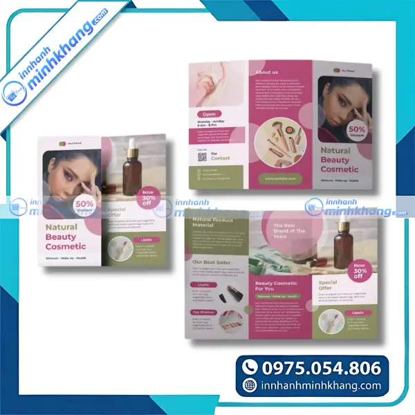 Mẫu brochure mỹ phẩm in giấy Couche chất lượng cao với màu sắc nổi bật