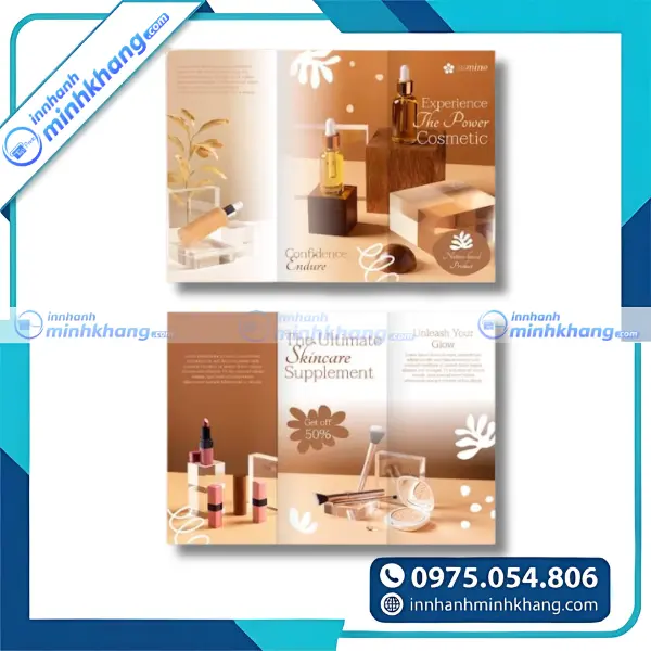 Mẫu brochure mỹ phẩm giới thiệu sản phẩm trang điểm và dưỡng da cao cấp