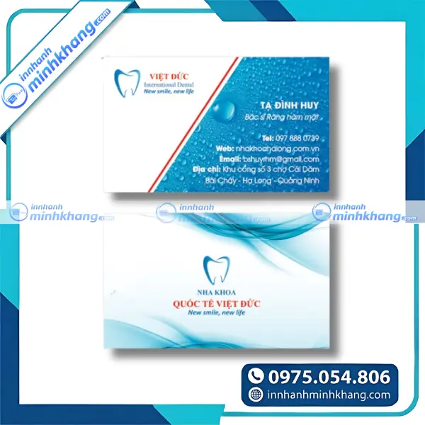 Mẫu card visit phòng khám nha khoa với thông tin liên hệ rõ ràng và nổi bật