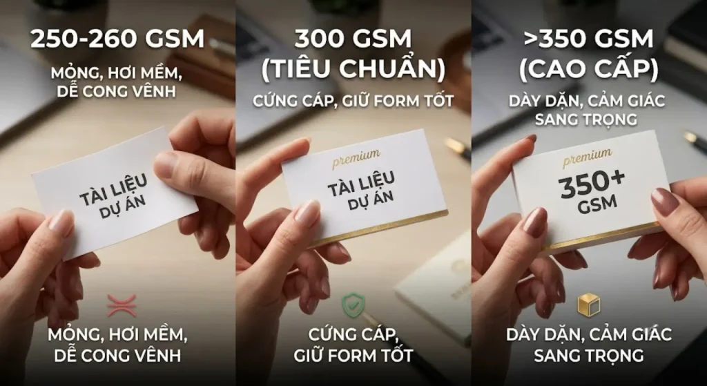 Bảng so sánh định lượng giấy GSM cho name card