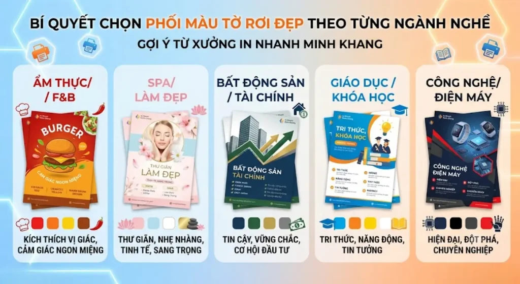 Bảng gợi ý phối màu tờ rơi đẹp theo từng ngành nghề Spa F&B Bất động sản