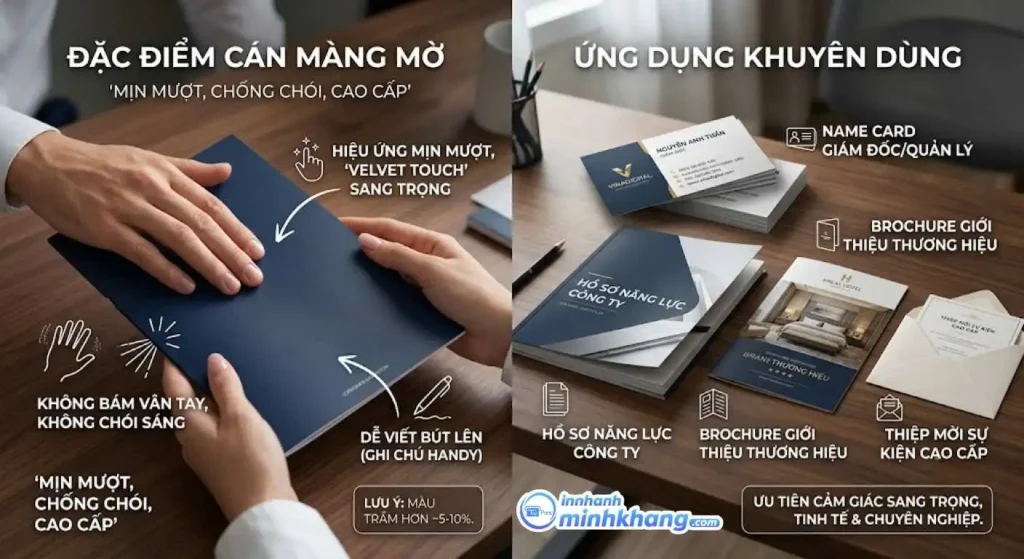 Bề mặt name card, catalogue cán màng mờ mịn màng cao cấp