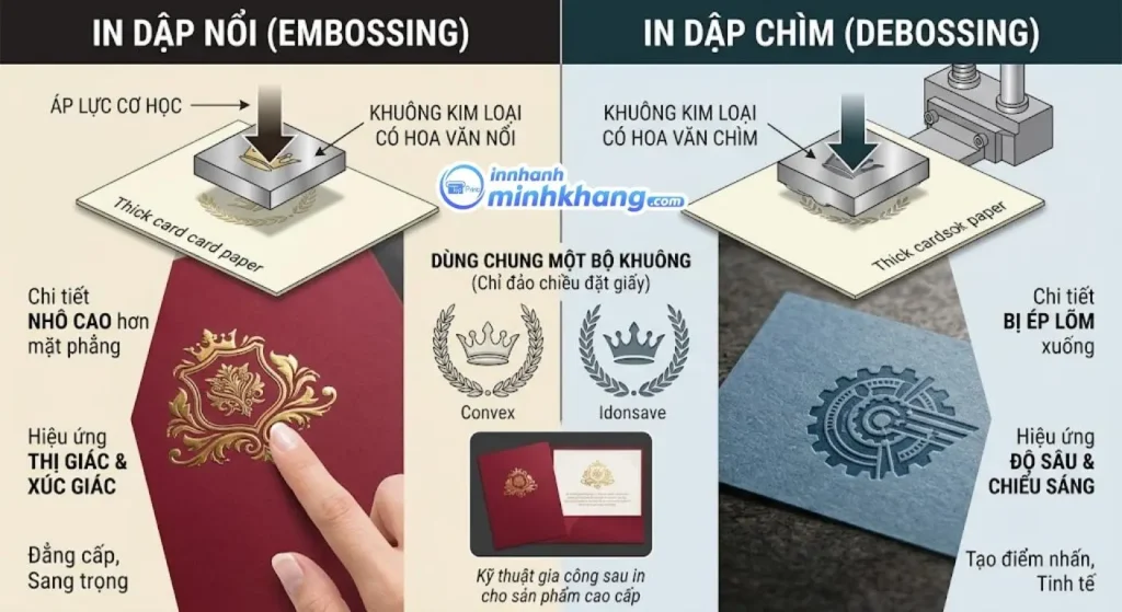 so sánh giấy trước và sau khi in dập nổi