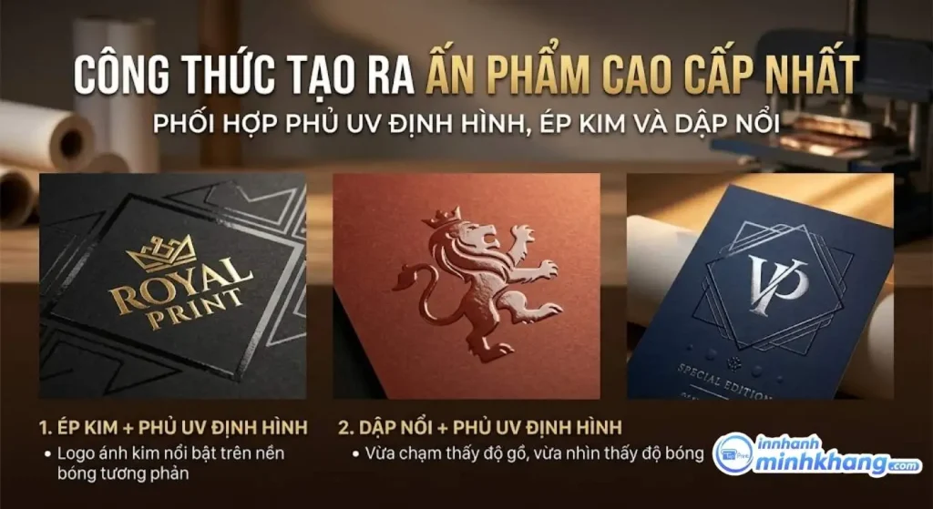 Kết hợp phủ uv định hình ép kim dập nổi