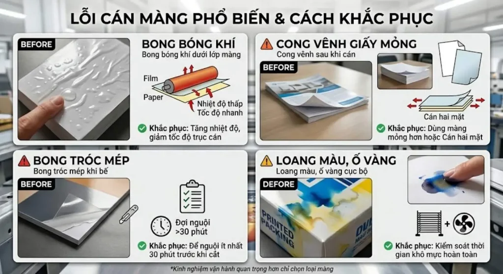 Lỗi bong bóng khí và nếp nhăn trên bề mặt cán màng
