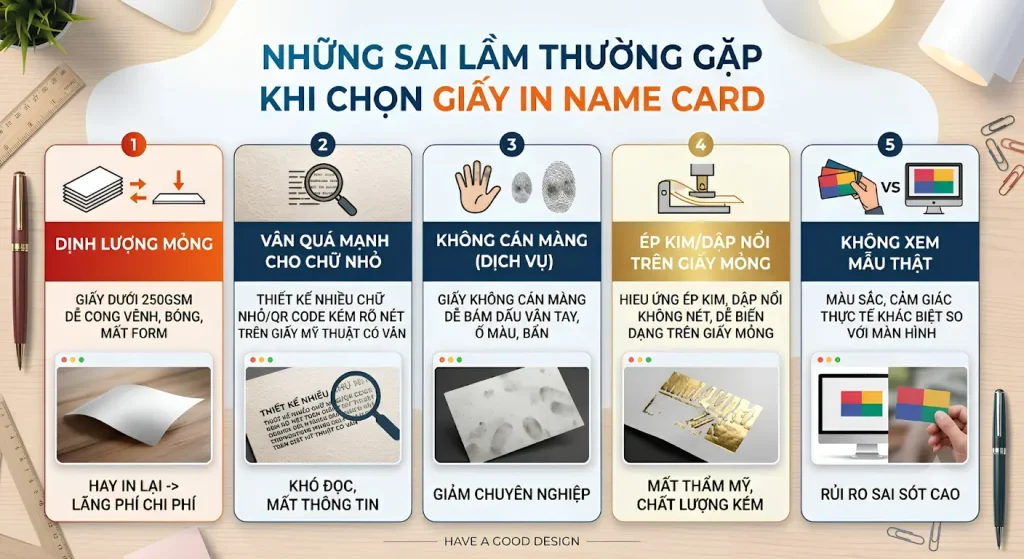 Những sai lầm thường gặp khi chọn chất liệu giấy in name card