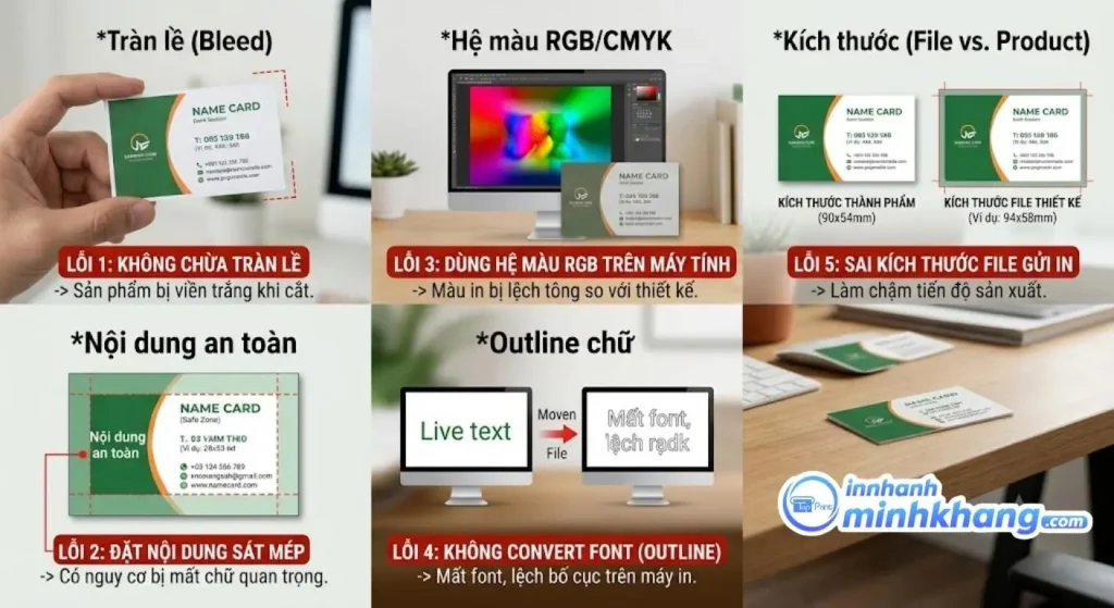 Name card in lỗi do thiếu tràn lề và sai vùng an toàn nội dung