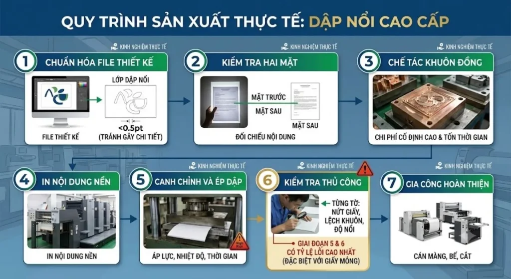 Quy Trình máy dập nổi đang vận hành tại xưởng in