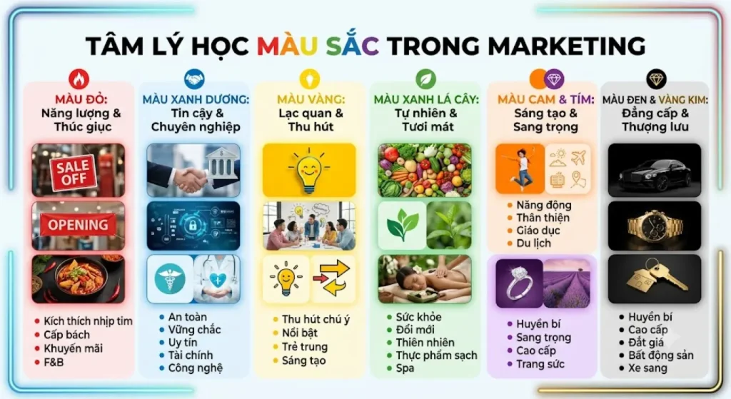 Sơ đồ tâm lý học màu sắc trong thiết kế tờ rơi marketing thu hút khách hàng