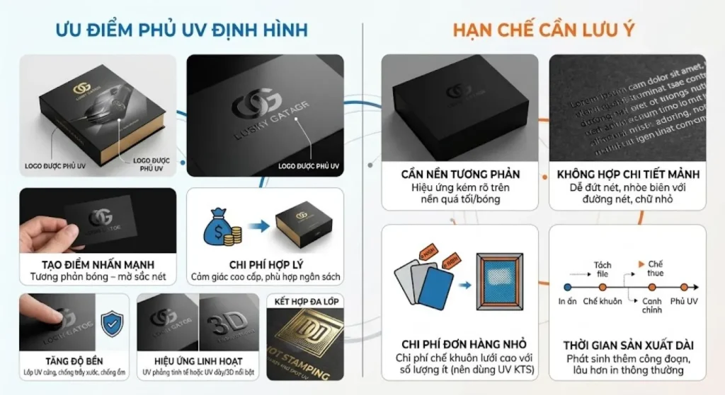 Ưu nhược điểm phủ uv định hình trên ấn phẩm in